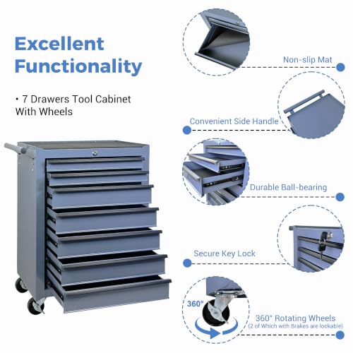 Rolling Metal Tool Chest with 7 Drawers - color: 7-drawer-grey-a