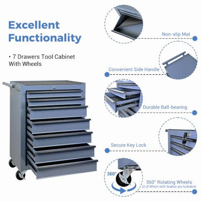 Rolling Metal Tool Chest with 7 Drawers - color: 7-drawer-grey-a
