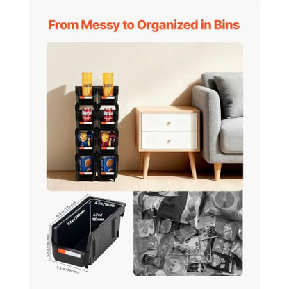 Black Stackable Plastic Storage Bins 10.9 x 5.5 x 5.1 in
