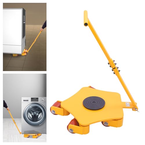 Machinery Mover 4T with 5 Wheels, Industrial Machinery Skate Dolly with 360 Degree Rotation Cap, Machinery Moving Roller for Warehouse Workshop, 8800 LBS Capacity, Yellow