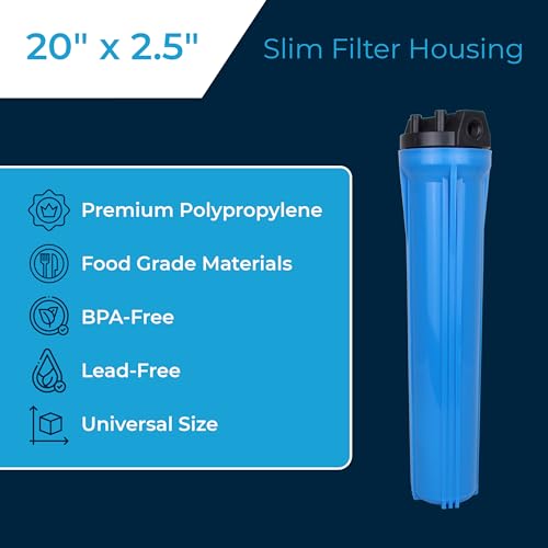 SpiroPure 20x2.5 Water Filter Housing Slim, 20 inch Standard, 1/2" NPT - size: 20" x 2.5", 1/2" NPT