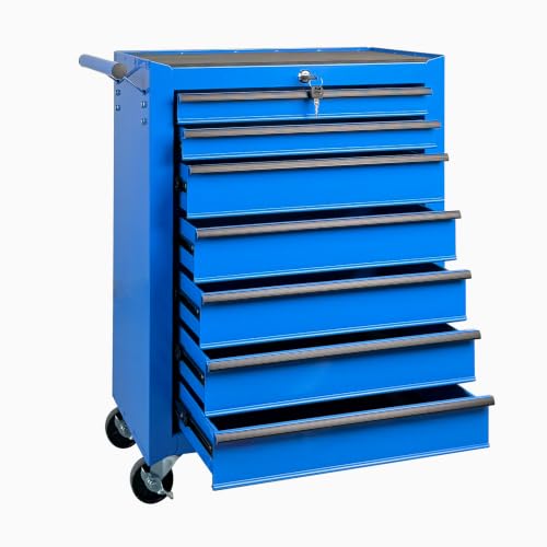 7 Drawers Rolling Tool Chest with Drawers & Lock - color: 7-drawer-blue-a