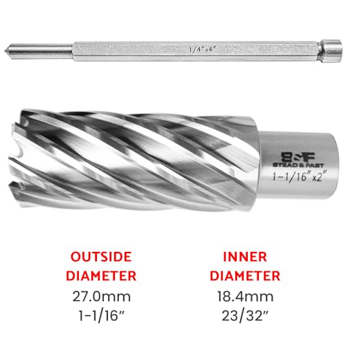 S&F STEAD & FAST Annular Cutter High Speed Steel 1-1/16 x 2" with Pilot Pin - size: 1-1/16"x 2"