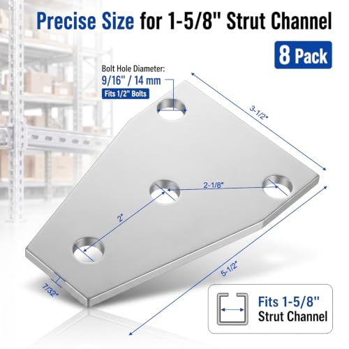 Flutesan 8 Pcs 4 Hole T Bracket for 1-5/8" Strut Channel Flat Tee Plate