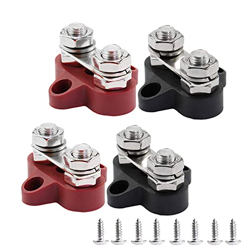 Heart Horse Bus Bar Terminal Block, Battery Power Stud Junction Post, M8 Power Distribution Block for Truck RV Boat, Heavy Duty Stainless Steel 48V 250A(2 pcs Red + 2pcs Black, 5/16") - size: 5/16"