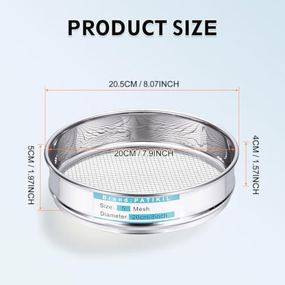 PATIKIL Lab Sieve 5 Mesh(4mm) 7.9"(20cm) Diameter Sifting Screen - size: 5 Mesh(4mm)/7.9"