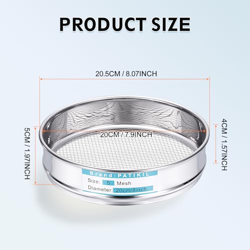 PATIKIL Lab Sieve 5 Mesh(4mm) 7.9"(20cm) Diameter Sifting Screen - size: 5 Mesh(4mm)/7.9"