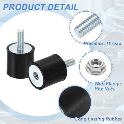 uxcell M5 Rubber Mounts, 4Pcs 20x20mm(DxH) Rubber Cylindrical Anti Vibration Isolator Shock Absorber with Lock Nut for Car Bobbin Generator Air Compressors - size: M5x15mm, 20x20mm Rubber