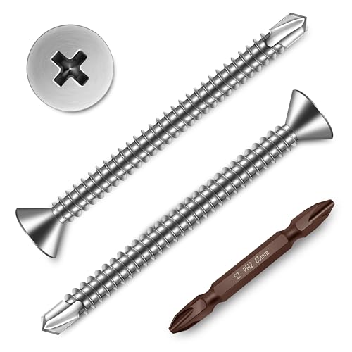Mywish (150Pcs) #8 x 2 Self Tapping Screws, Flat Phillips Head Sheet Metal Screws, Tek Self Drilling Mouting Screw for Metal Plastic Wood, Fast Tapping, 410 Stainless Steel - size: #8 x 2"