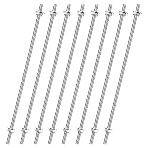 uxcell 8pcs 6 Inch M4 Stainless Steel Threaded Rods with 16pcs Hex Nuts and Washers for Garden Stake Decoration, DIY Crafts, Industrial Use, Construction, Furniture Assembly, Landscaping - size: 6 Inch