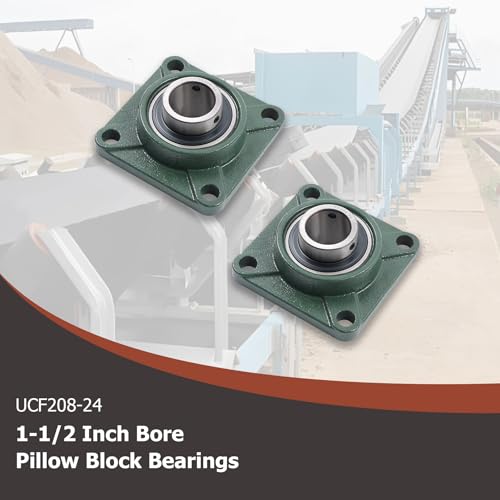 2Pcs UCF208-24 Pillow Block Bearings 1-1/2 Inch Bore Square Flange Mounted Pillow Block Bearing 4 Bolt, Self Alignment
