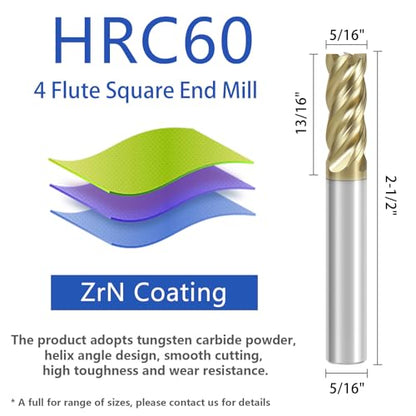 5/16" Carbide End Mill Set Unequal Helix Design for Steel (5PCS) - size: 5/16 in