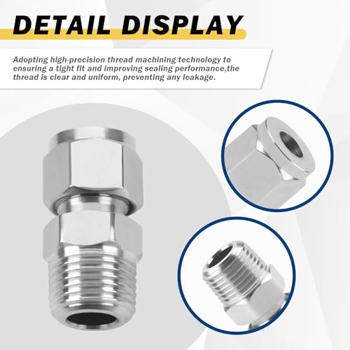 Yoebor Stainless Steel Compression Adapter 1/8" Tube OD x 1/4" NPT Male 2pc - size: 1/8" OD x 1/4" NPT Male