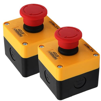 2-Packs Emergency Stop Push Button Switch,10A 660V with Waterproof Box IP65, 2pcs PG13.5 Black Connectors (1NO 1NC, 2)