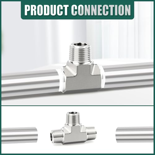 1PCS 304 Stainless Steel Square Tee Pipe Fittings, 1/2" NPT Male Pipe Fittings, for Fuel/Air/Water/Gas/Oil - color: Tee（M/M/M）, size: 1/2"NPT
