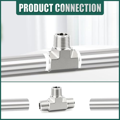 1PCS 304 Stainless Steel Square Tee Pipe Fittings, 3/8" NPT Male Pipe Fittings, for Fuel/Air/Water/Gas/Oil - color: Tee（M/M/M）, size: 3/8"NPT