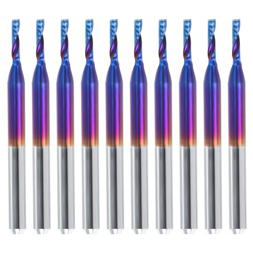 HQMaster 10 Pack O Flute CNC Router Bits End Mill Milling Cutter 1/8" Shank, 1/16" Cutting Dia. Spiral Router Bits CNC Bits Single Edged Cutting Engraving Bits Tungsten Carbide