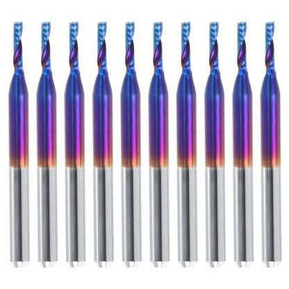 HQMaster 10 Pack O Flute CNC Router Bits End Mill Milling Cutter 1/8" Shank, 1/16" Cutting Dia. Spiral Router Bits CNC Bits Single Edged Cutting Engraving Bits Tungsten Carbide