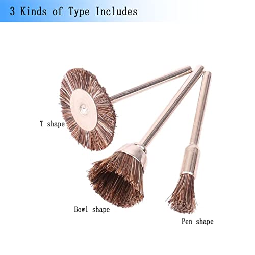 15 Pcs 1/8 Inch Shank Assorted Shape Horse Hair Wheel Brushes - style: 15 Pcs Brown