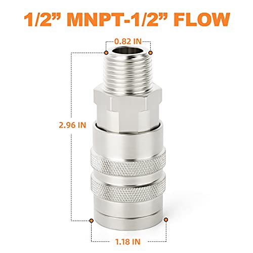 GASHER 2PCS 1/2-Inch Male Industrial Coupler, 1/2 Basic Flow Quick Connect Air Coupler - size: 1/2" MNPT x 1/2" Flow