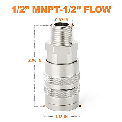 GASHER 2PCS 1/2-Inch Male Industrial Coupler, 1/2 Basic Flow Quick Connect Air Coupler - size: 1/2" MNPT x 1/2" Flow