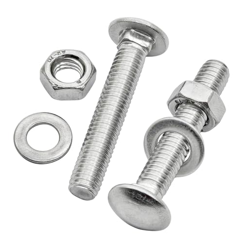 M6 x 35mm Carriage Bolts Kit,304 Stainless Steel Round Head Square Neck Carriage Bolts with Hex Nuts and Flat Washers,Full Thread,Silver(10Sets) - size: M6 x 35mm