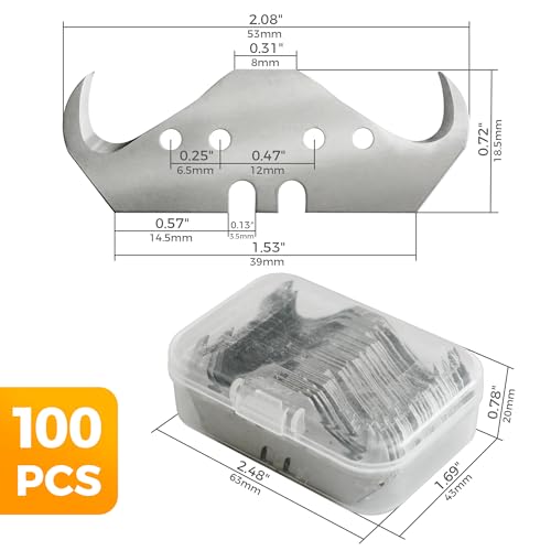 100PCS Utility Hook Blades, SK5 Carbon Steel Super Big Hook Trimming Blades, Safety Horn Knife Blade for Wallpaper, Cutting Carpets, Roofing, Industry Materials - color: 100pcs