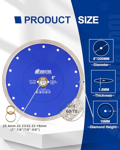 SHDIATOOL 8-Inch Diamond Saw Blade Cutting Disc for Porcelain Tile 200mm - size: 8 Inch(200mm)