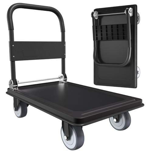 WUD Push Cart, Folding Mobile Platform Trolley,Thickened and Reinforced, 360° Swivel Wheels,35.4 “L x 23.6 ”W, 1100 lb. Black Dolly cart with Wheels (Black, Large) - color: Black, size: Large
