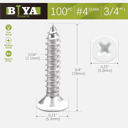 White Head Screws,100 PCS #4X3/4 Stainless Steel Phillips Flat Head Screws - color: White, size: #4x3/4"