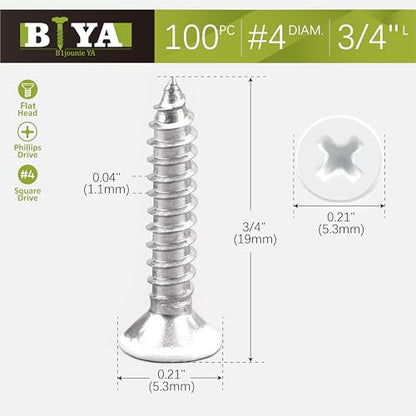 White Head Screws,100 PCS #4X3/4 Stainless Steel Phillips Flat Head Screws - color: White, size: #4x3/4"