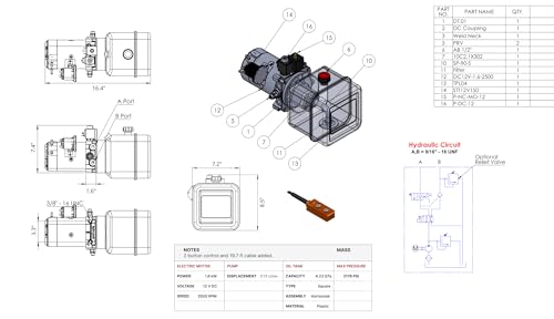 Hydraulic Pump for Dump Trailer 12 Volt DC Double Acting - Solenoid Hydraulic Power Unit 4 Quart Plastic Tank - Dump Trailer Electric Hydraulic Power Pack - size: 4 Quarts