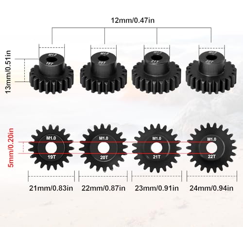 OGRC 1M 5mm Motor Shaft 19T 20T 21T 22T Pinion Gears Fits 1/8 1/10 RC Car