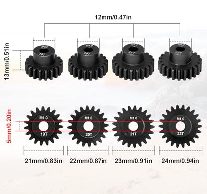 OGRC 1M 5mm Motor Shaft 19T 20T 21T 22T Pinion Gears Fits 1/8 1/10 RC Car