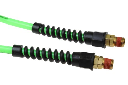 Coilhose Pneumatics PU14-20B-G Flexcoil Polyurethane Coiled Air Hose, 1/4-Inch ID, 20-Foot Length with (2) 1/4-Inch Reusable Strain Relief MPT Swivel Fittings, Neon Green - color: Green, size: 1/4" X 20 Feet