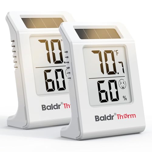2.2'' Digital Thermometer and Hygrometer Meter, Solar-Powered Indoor Temperature Sensor Humidity Monitor, Humidity Gauge for Baby Rooms, Bedrooms, Home, Office, and Wine Cellars, White, 2Pack - color: White, 2Pack