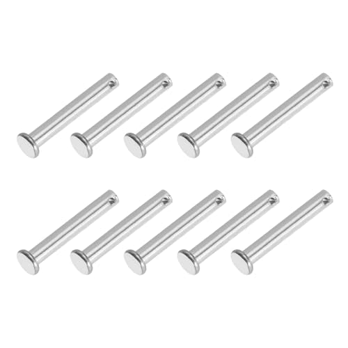 PATIKIL 6 x 40 mm Single Hole Clevis Pins, 10 Pcs 304 Stainless Steel Flat Head Pin for Hitch Pin Lock Link Hinge Systems, Silver - size: 6 x 40 x 36 mm