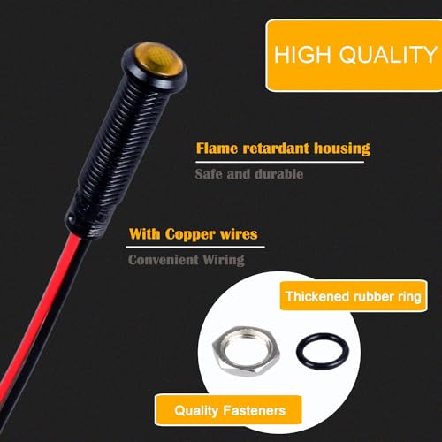 5pcs 6mm LED Indicator Light Plastic Black Signal Dot Lamp 12V-24V 1/4" Mounting Hole Size with 15cm/5.9in. Wire (Yellow LED) - color: Yellow, size: 6mm 12-24V