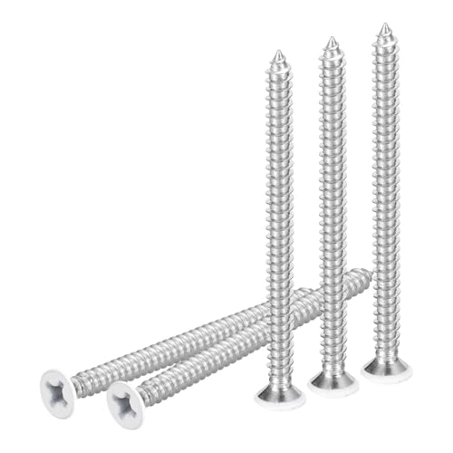 DTGN 50Pcs #10x3 Flat Head Wood Screws, 304 Stainless Steel White Phillips Self Tapping Screws - Good for Woodworking, Furniture - White - color: White, size: #10x3"