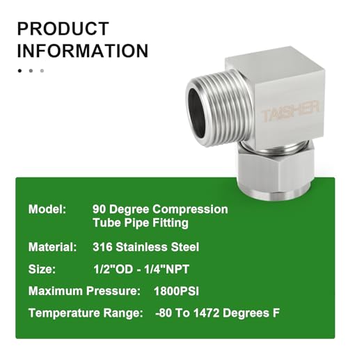 TAISHER 2PCS 304 Stainless Steel Square 90 Degree Compression Tube Pipe Fitting Connector, 1/2" Tube OD x 1/4" NPT Male Adapter - size: 1/2" OD x 1/4" MNPT