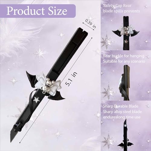 Cute Box Opener Cutter, Package Opener, Small Plastic Box Cutter Retractable, Snap off Utility Paper Exacto Knife, Kawaii Desk Office Home Aesthetic Accessories Essentials, Stationery Craft Supplies - color: Black