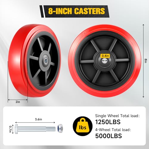 8 Inch Wheels，Heavy Duty Replacement Wheels,Caster Set of 4 Load 5000 Lbs - size: 8 INCH