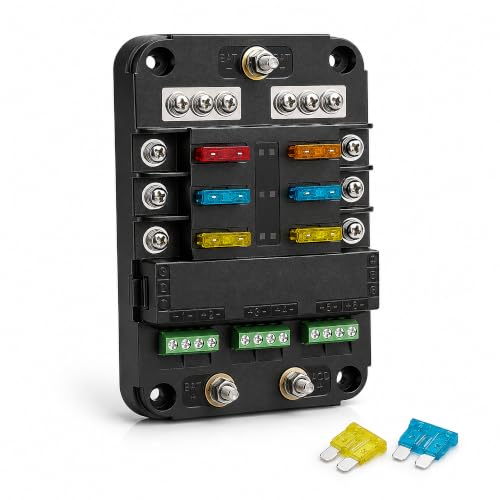BlueFire 12V Fuse Block, Upgraded 6 Circuit Fuse Box with Acc Interface,Fuse Holder with LED Light Indication & Protection Cover for Car Boat Marine Truck Vehicle SUV Yacht RV(6 Way- A) - color: 6 Way- A