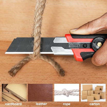 HAUTMEC 25mm Extra Heavy-Duty Utility Knife, Multi-Purpose Snap-off Box Cutter, Ratchet-lock Mechanism, Reinforced Fiberglass Handle HT0250-KN