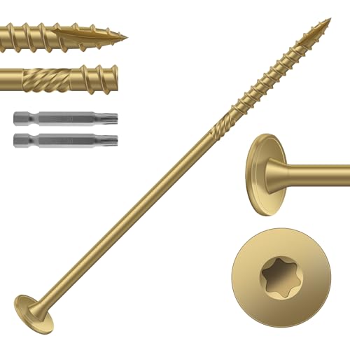 #14 x 5 Inch Outdoor Structural Wood Deck Screws (43Pcs/2lb), Carbon Steel, Tan, Flat Head, Rust Resistant Epoxy Coated, T30 Star Bit - color: Tan, size: #14 x 5"