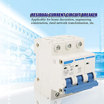 3 Pole Miniature Circuit Breaker, RCCB AC 220/380V 63A DIN Rail Mounting Current Circuit Breaker