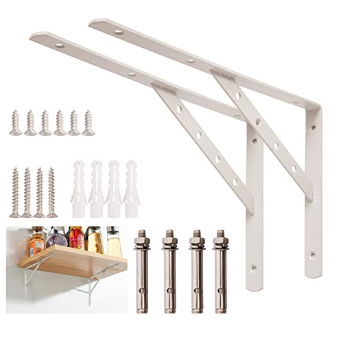 Shelf Brackets 14 Inch, Heavy Duty 90 Degree Floating Wall Shelves Brackets Triangle Shelf Brackets, Solid Stainless Steel Decorative Angle Brackets, 2-Pack (White) - size: L14 IN (Solid-White)