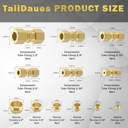 46pcs Brass Compression Tube Pipe Fittings Assortment Kit - size: 46Pcs Compression Kit