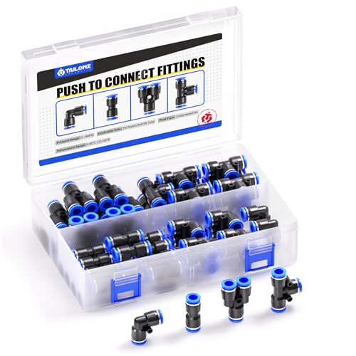 TAILONZ 1/8" Push to Connect Fitting Splitters+Elbows+Tees+Straight 40Pcs - color: Blue, size: 1/8"OD/40PCS