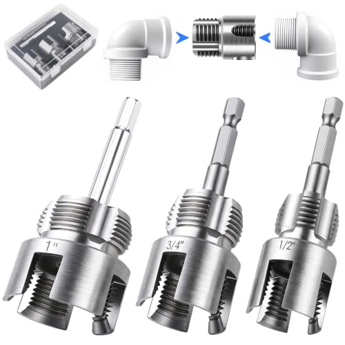 Valkynos 3PCS Internal & External Pipe Threading Tool, 1/2'' 3/4'' 1'' PVC Pipe Threader Kit with Storage Case, Heavy-Duty Alloy Steel, Electric Drill Compatible for Plumbing and Home Repair - size: 1"+1/2"+3/4"